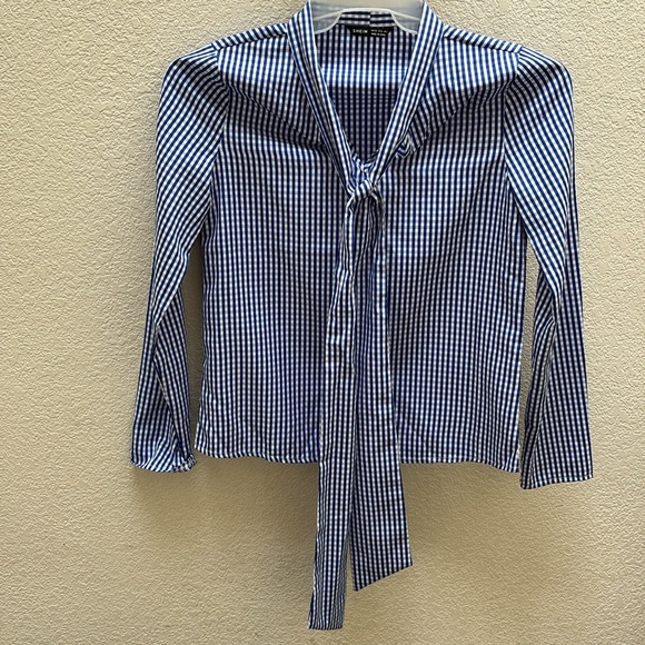 SHEIN | Tie neck blue gingham top shirt long sleeved - Picture 7 of 13